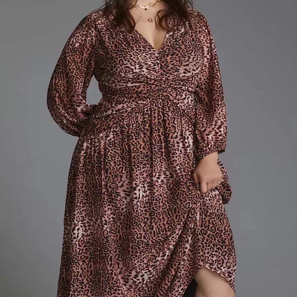 Anthropologie Ranna Gil 2x Plus Leopard Print Cutout Dress